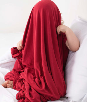 Bamboo Blanket in Ribbed Crimson