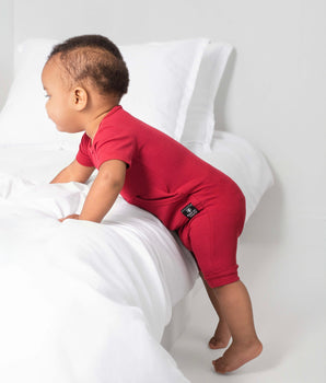 Front Opening Ready Set Romper® Shortie in Ribbed Crimson