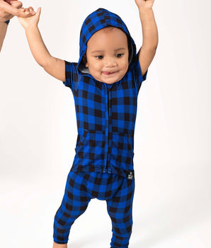 Front Opening Ready Set Romper® ZIP-IT! in Blue Buffalo Plaid