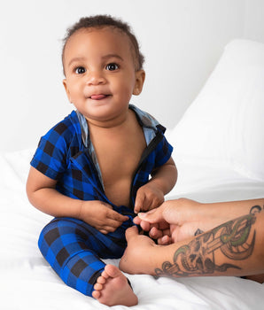 Front Opening Ready Set Romper® ZIP-IT! in Blue Buffalo Plaid