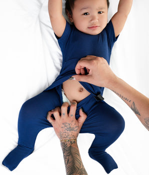 Front Opening Ready Set Romper® in Ribbed Into the Blue