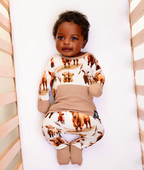 Front Opening Ready Set Romper® in Highland Dreams + Ribbed Caramel