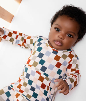 Front Opening Ready Set Romper® in Checkered Spice