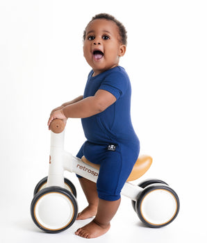 Front Opening Shortie Ready Set Romper® in Ribbed Into the Blue