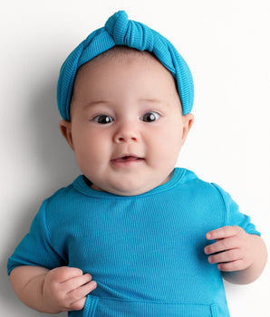 Bamboo Headwrap in Ribbed Blue-tiful