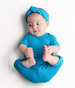 Front Opening Ready Set Romper® Shortie in Ribbed Blue-tiful