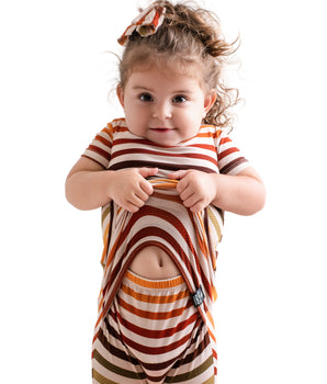 Front Opening Ready Set Romper® Shortie in Harvest Stripes