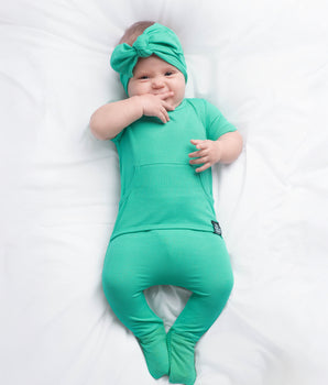 Front Opening Ready Set Romper® in Ribbed Seafoam