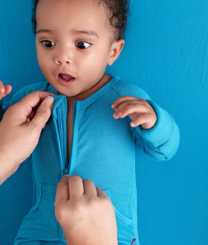 Front Opening Ready Set Romper® ZIP-IT! in Ribbed Blue-tiful