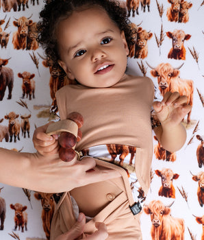 Front Opening Ready Set Romper® Shortie in Highland Dreams + Ribbed Caramel