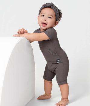 Front Opening Ready Set Romper® Shortie in Ribbed Stormy
