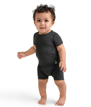 Front Opening Ready Set Romper® Shortie in Ribbed O.G London Fog