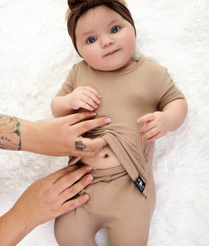 Front Opening Ready Set Romper® in Ribbed Sandstone