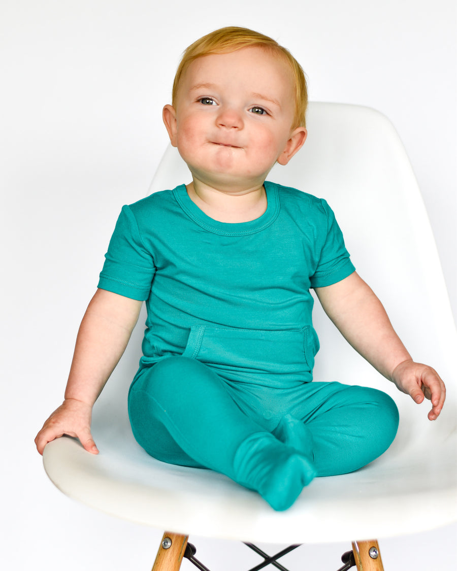 Front Opening Romper in Jade | Bamboo Viscose