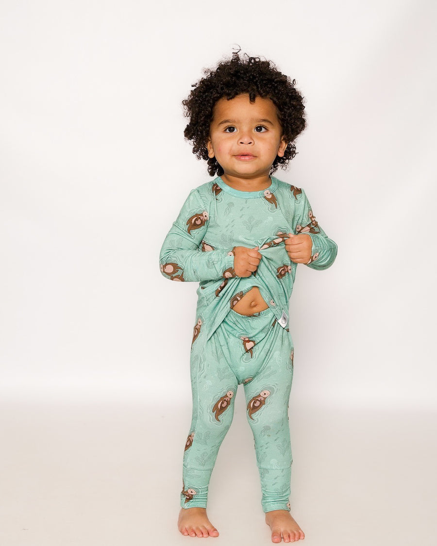 Front Opening Romper in Otters | Bamboo Viscose
