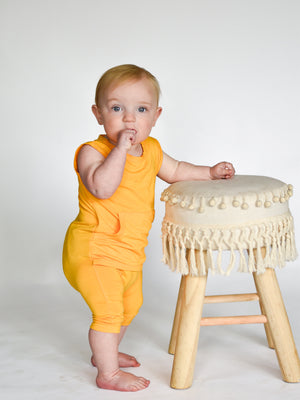 Front Opening Tank Shortie Romper in Mango | Bamboo Viscose