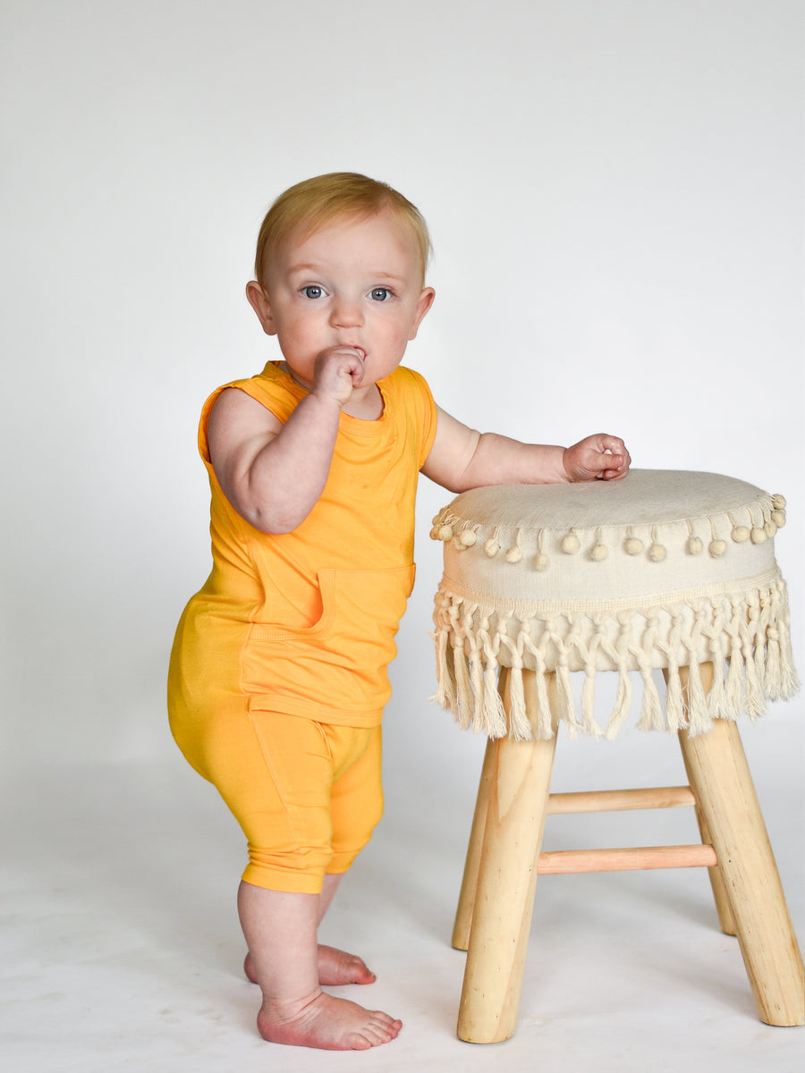 Front Opening Tank Shortie Romper in Mango | Bamboo Viscose