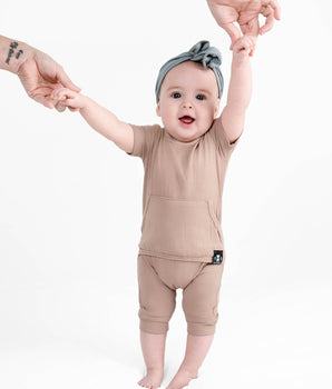 Front Opening Shortie Ready Set Romper® in Ribbed Sandstone