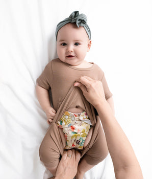 Front Opening Shortie Ready Set Romper® in Ribbed Sandstone