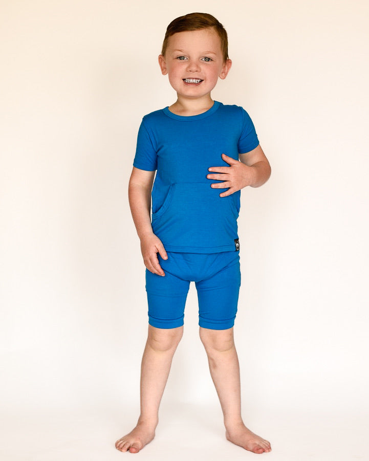 Front Opening Shortie Romper in Azure | Bamboo Viscose