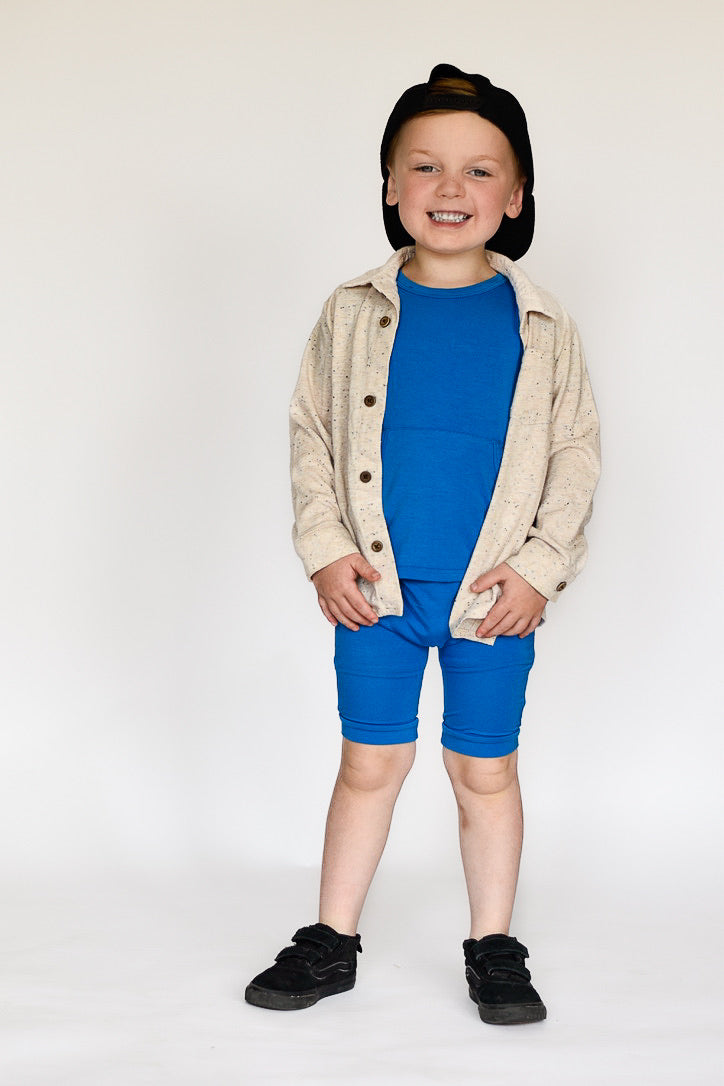 Front Opening Shortie Romper in Azure | Bamboo Viscose