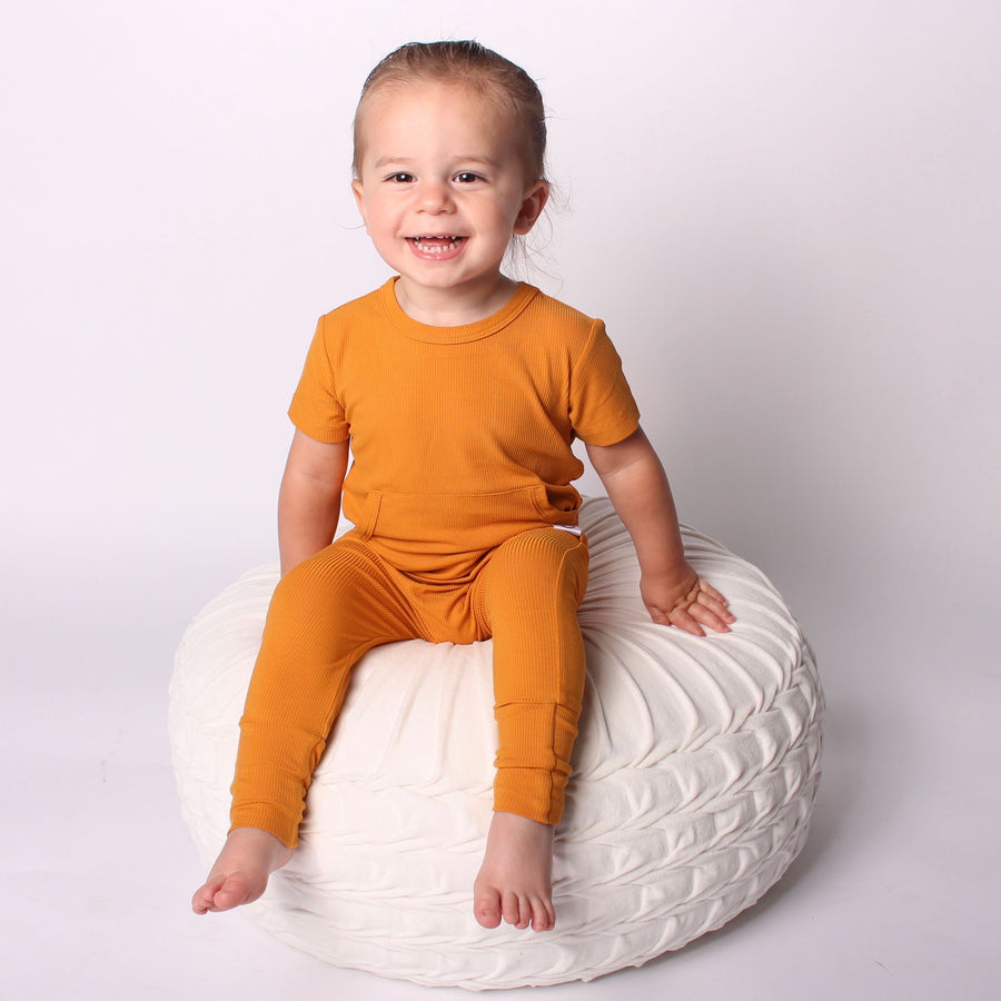 Front Opening Romper in Amber | Bamboo Viscose