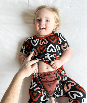 Change-A-Roo™ Front Opening Romper in Heart to Heart