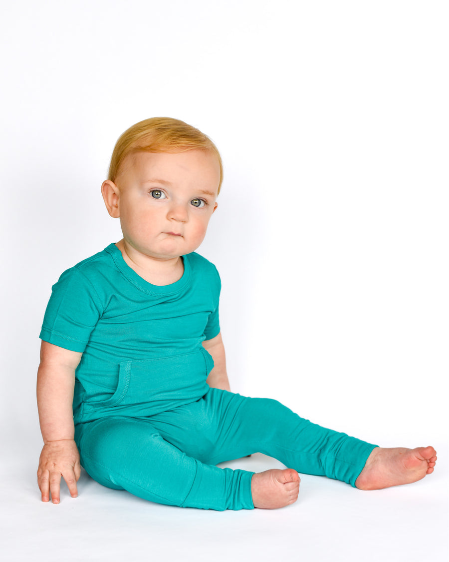 Front Opening Romper in Jade | Bamboo Viscose