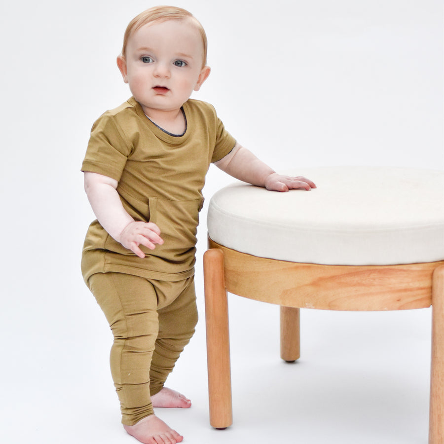Front Opening Romper in Khaki | Bamboo Viscose