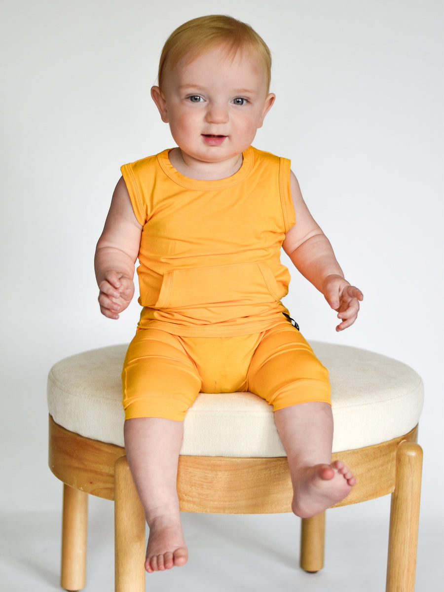 Front Opening Tank Shortie Romper in Mango | Bamboo Viscose