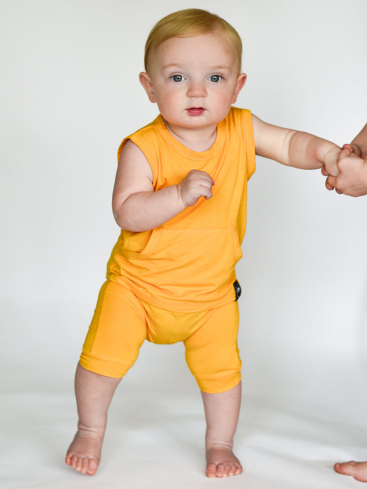 Front Opening Tank Shortie Romper in Mango | Bamboo Viscose