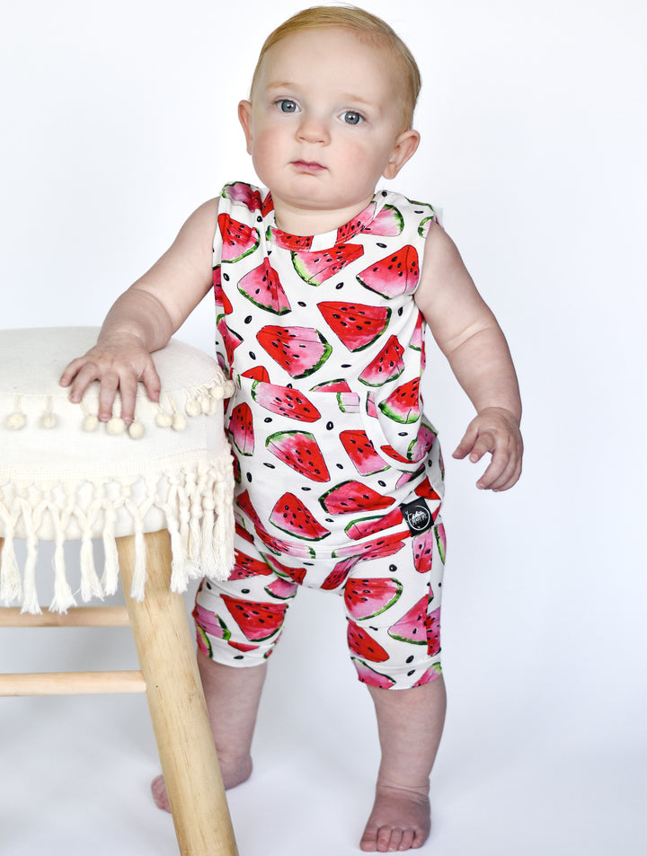 Front Opening Tank Shortie Romper in OG Watermelons 2.0 | Bamboo Viscose