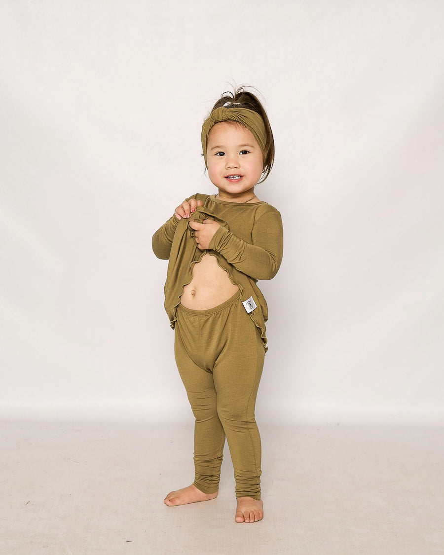 Front Opening Twirl Romper in Khaki | Bamboo Viscose