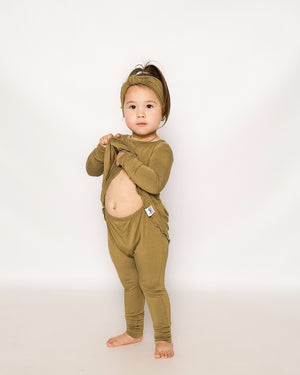 Front Opening Twirl Romper in Khaki | Bamboo Viscose