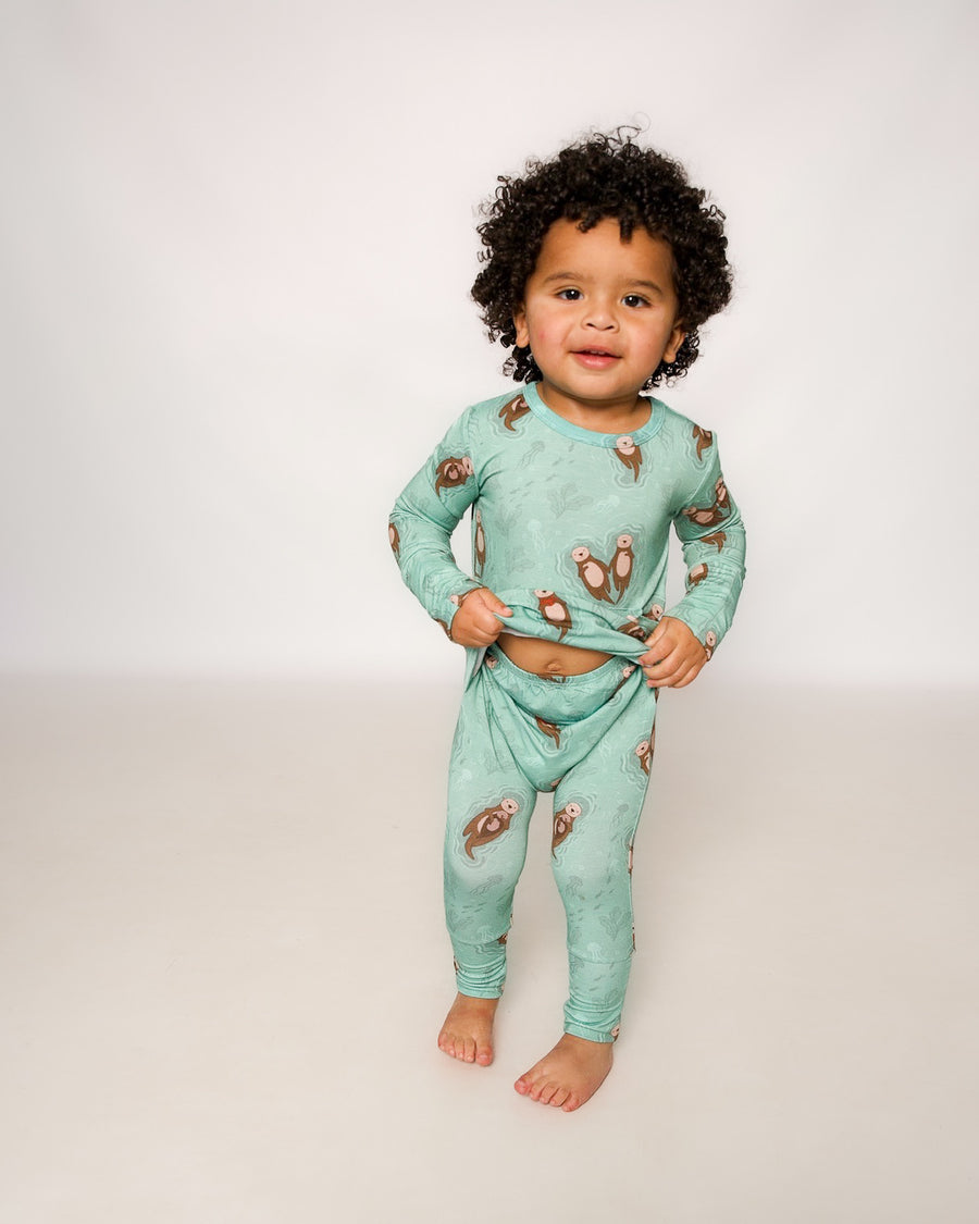 Front Opening Romper in Otters | Bamboo Viscose