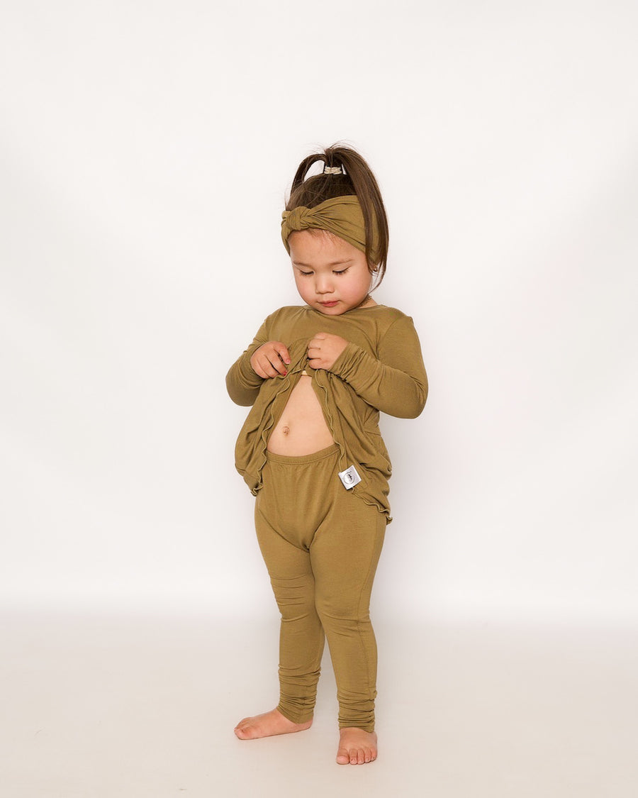 Front Opening Twirl Romper in Khaki | Bamboo Viscose