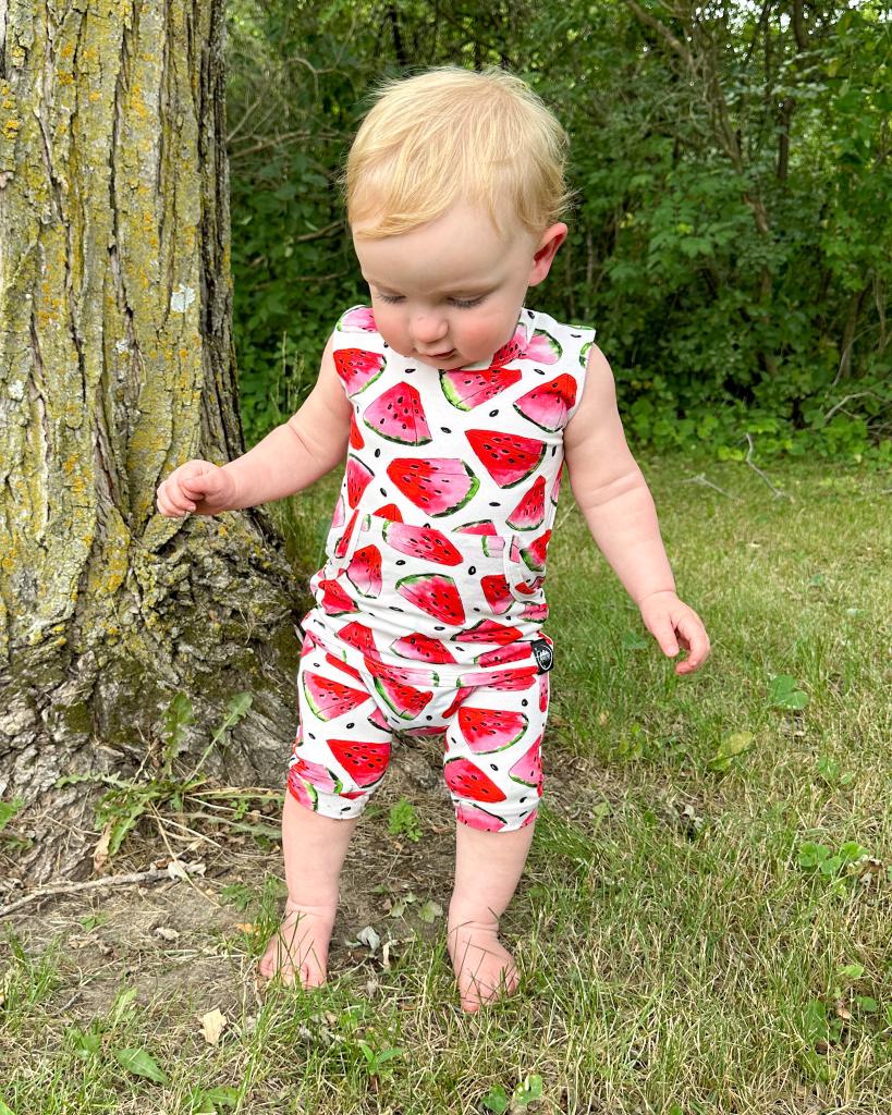 Front Opening Tank Shortie Romper in OG Watermelons 2.0 | Bamboo Viscose