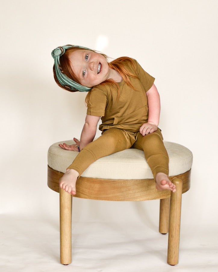 Front Opening Romper in Khaki | Bamboo Viscose