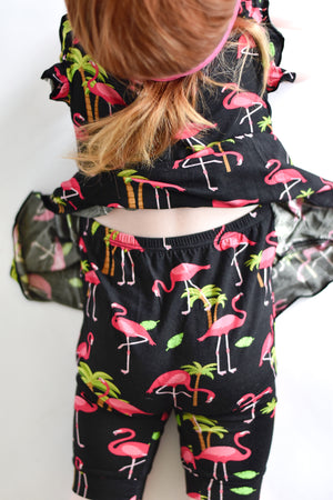 Switch-A-Roo™ Reversible Opening Twirl Shortie Romper in Flamingos | Bamboo Viscose