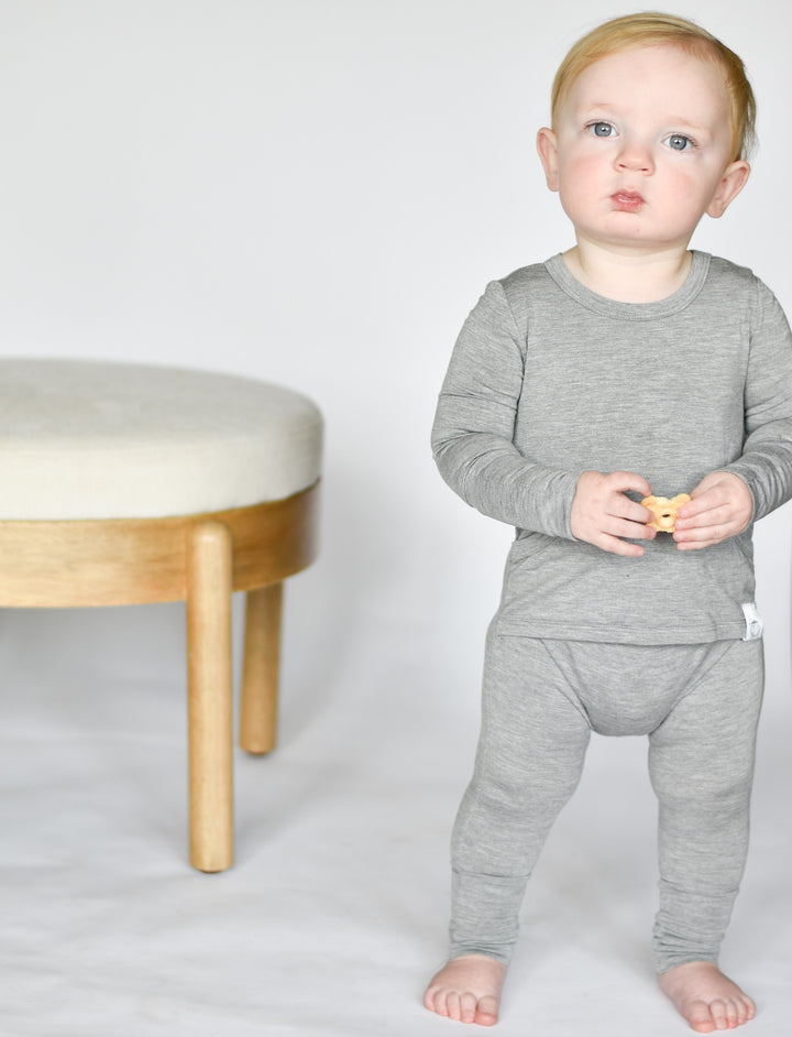 Front Opening Romper in Heathered Grey | Bamboo Viscose
