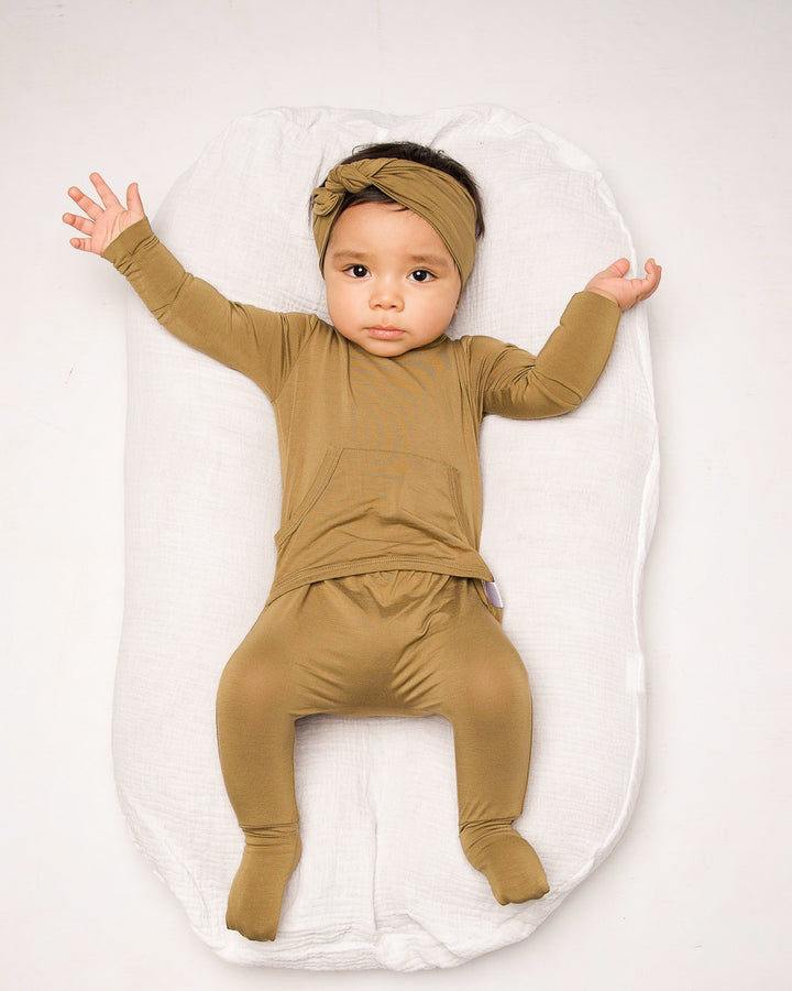 Front Opening Romper in Khaki | Bamboo Viscose