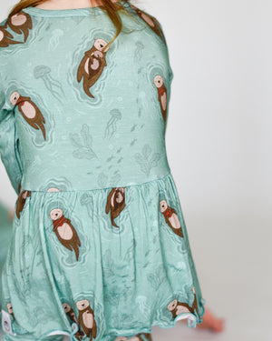 Front Opening Twirl Romper in Otters | Bamboo Viscose