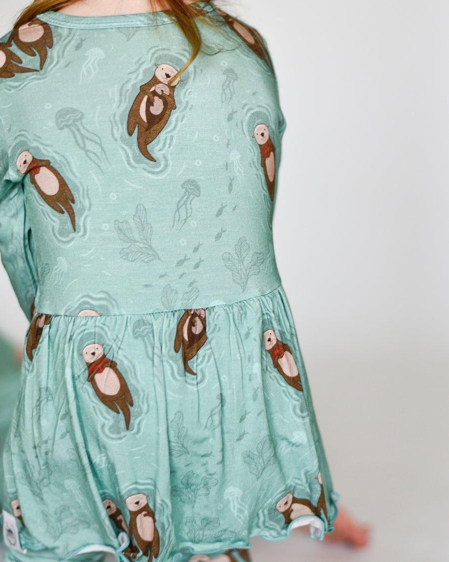 Front Opening Twirl Romper in Otters | Bamboo Viscose
