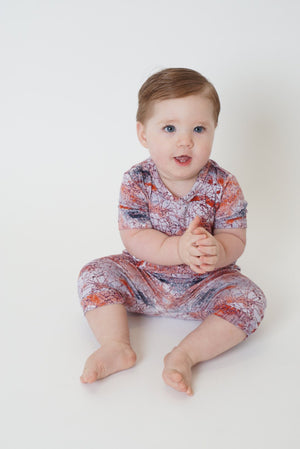 Front Opening Shortie Romper in Sunset | Bamboo Viscose
