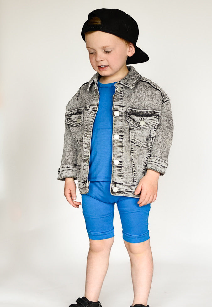 Front Opening Shortie Romper in Azure | Bamboo Viscose