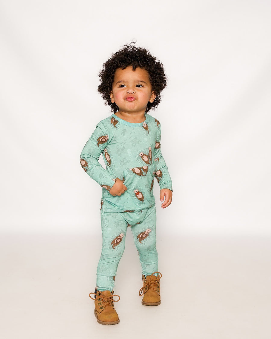 Front Opening Romper in Otters | Bamboo Viscose