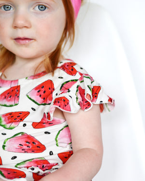Switch-A-Roo™ Reversible Opening OG Twirl Shortie Romper in Watermelons 2.0| Bamboo Viscose
