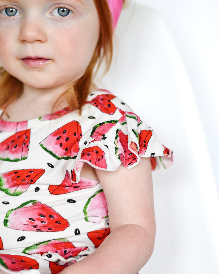 Switch-A-Roo™ Reversible Opening OG Twirl Shortie Romper in Watermelons 2.0| Bamboo Viscose