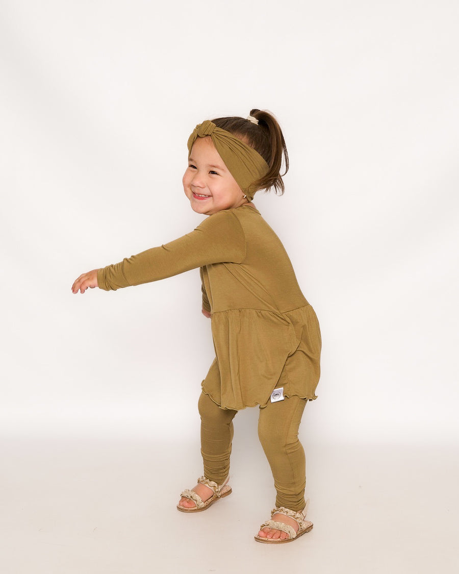 Front Opening Twirl Romper in Khaki | Bamboo Viscose