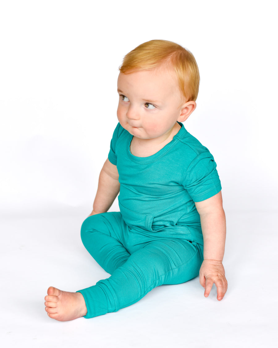 Front Opening Romper in Jade | Bamboo Viscose